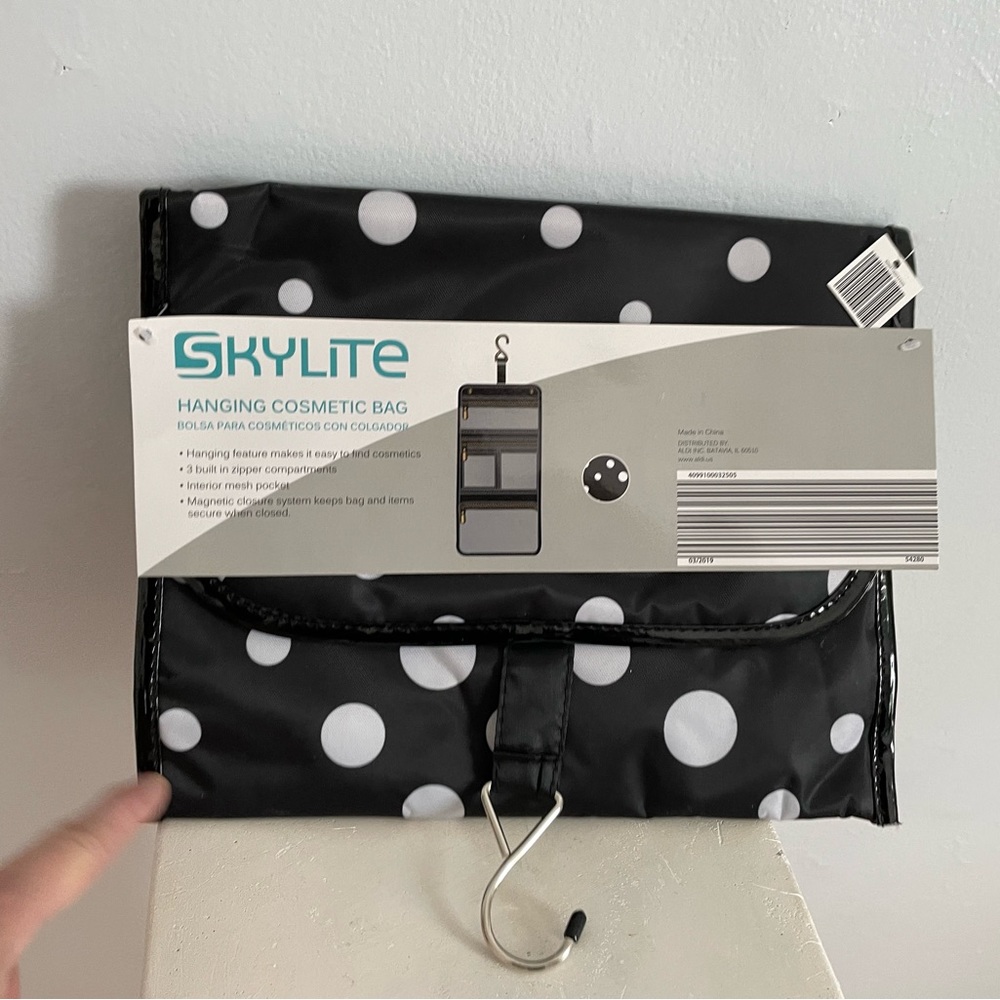 Skylite Hanging Cosmetics Bag Black Polka Dot NWT